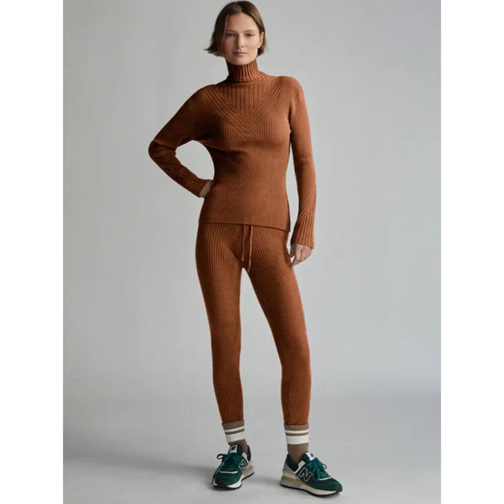 NWT Varley Mocado Rib Knit Legging Tortoise Shell Brown Soft $118 Warm S Cocoa